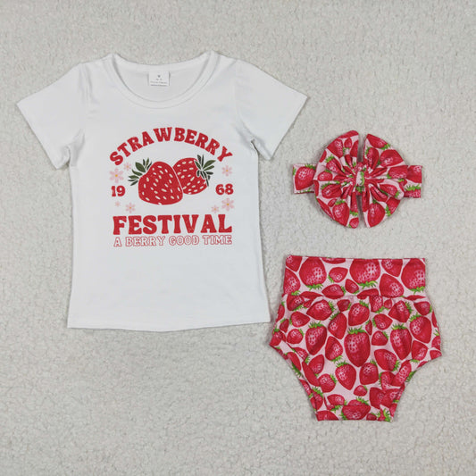 promotion  GBO0097 choose headband strawberry festival summer girl bummies outfit 20230324 RTS