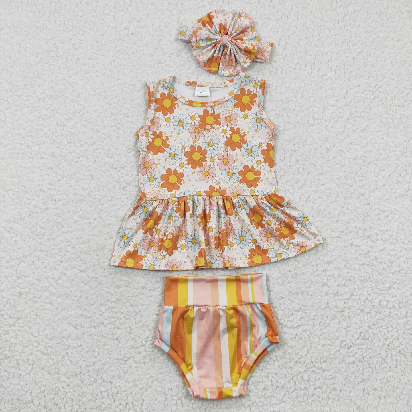 GBO0106 CHOOSE HEADBAND FIRST flower summer girl bummies outfit 20230329 RTS