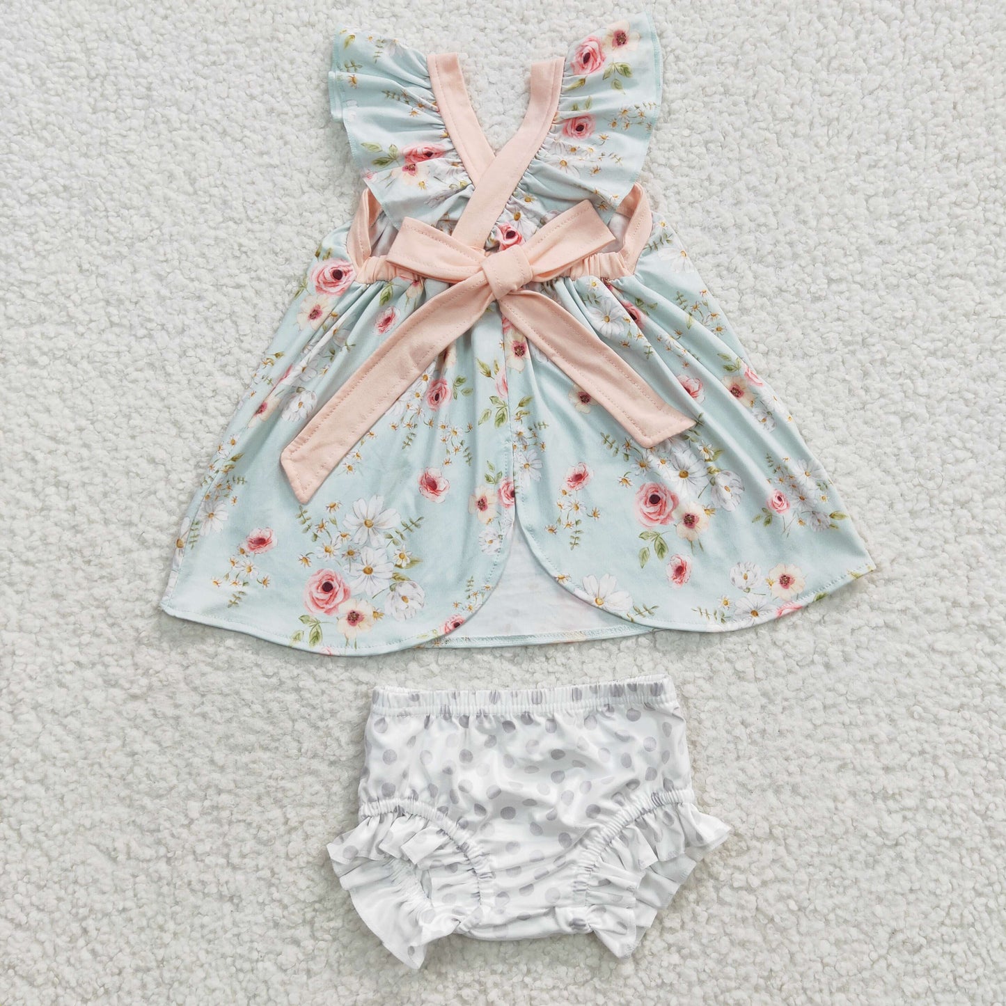 GBO0115 western flower green summer girl bummie outfit RTS 20230412