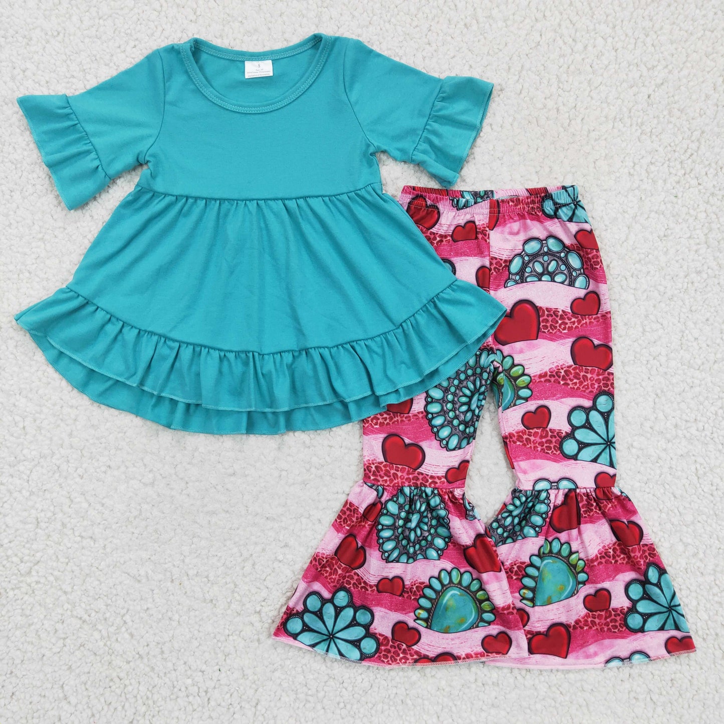 Ruffle promotion RTS GDPO0237 blue spring gem bell bottom girl outfit RTS