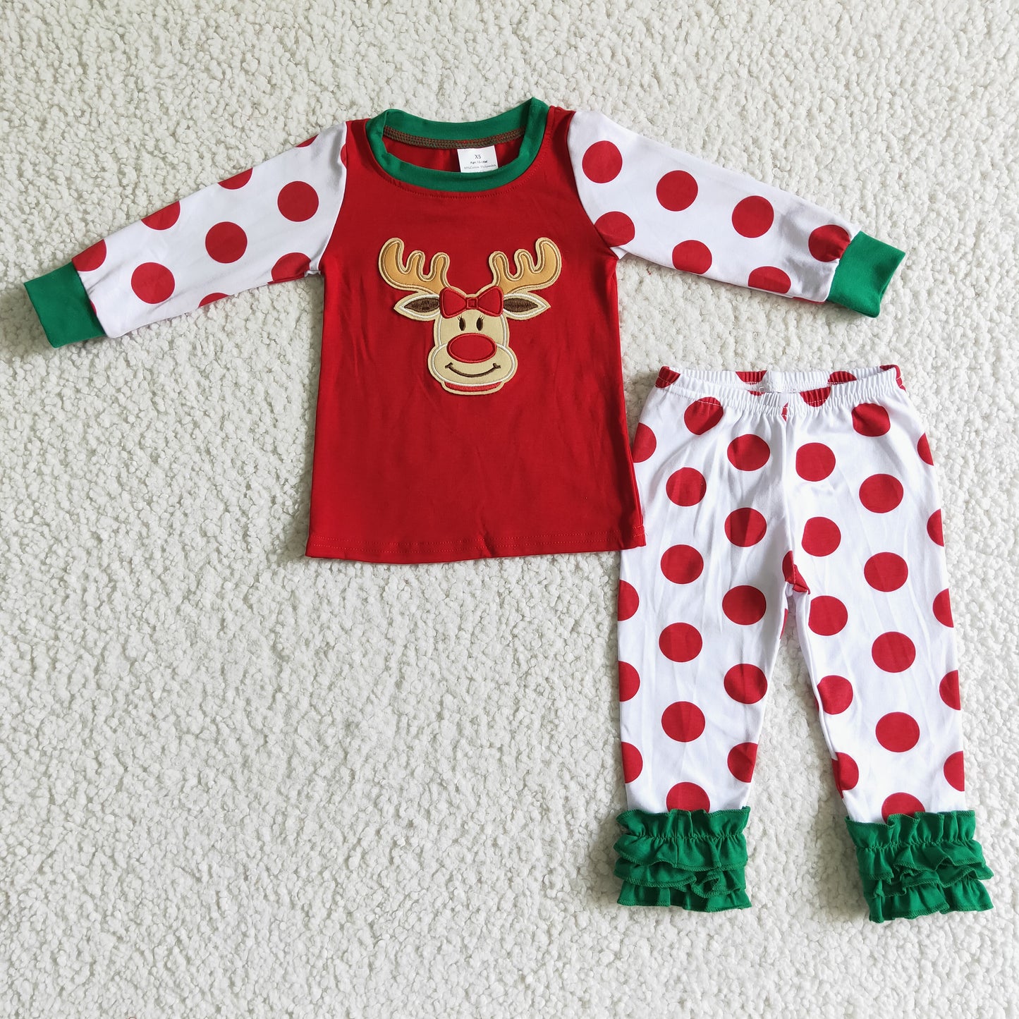 Christmas red long sleeve dot deer GIRL pajamas 0907 RTS