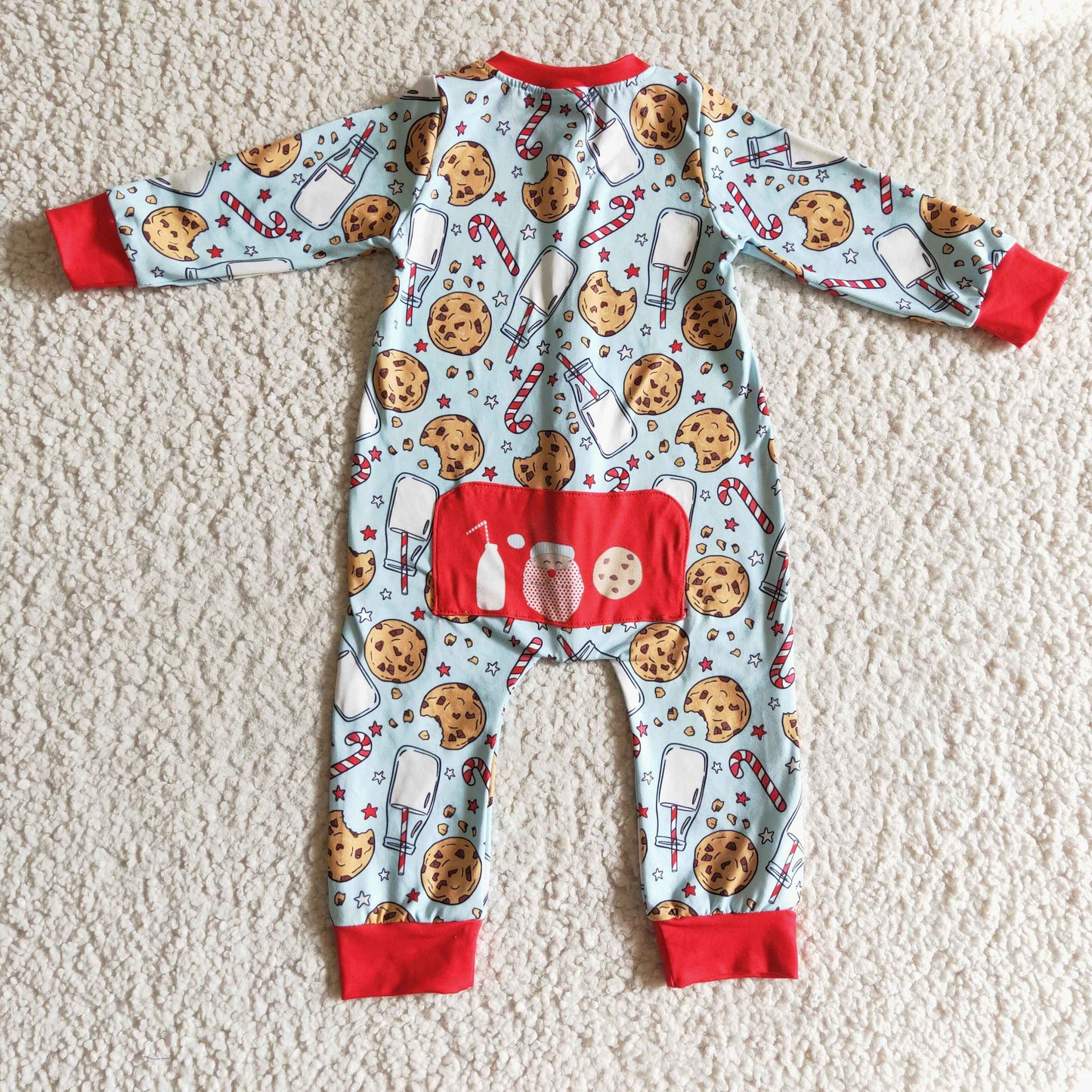LR0186 Christmas Santa cookies MILK long sleeve boy romper 1029 RTS