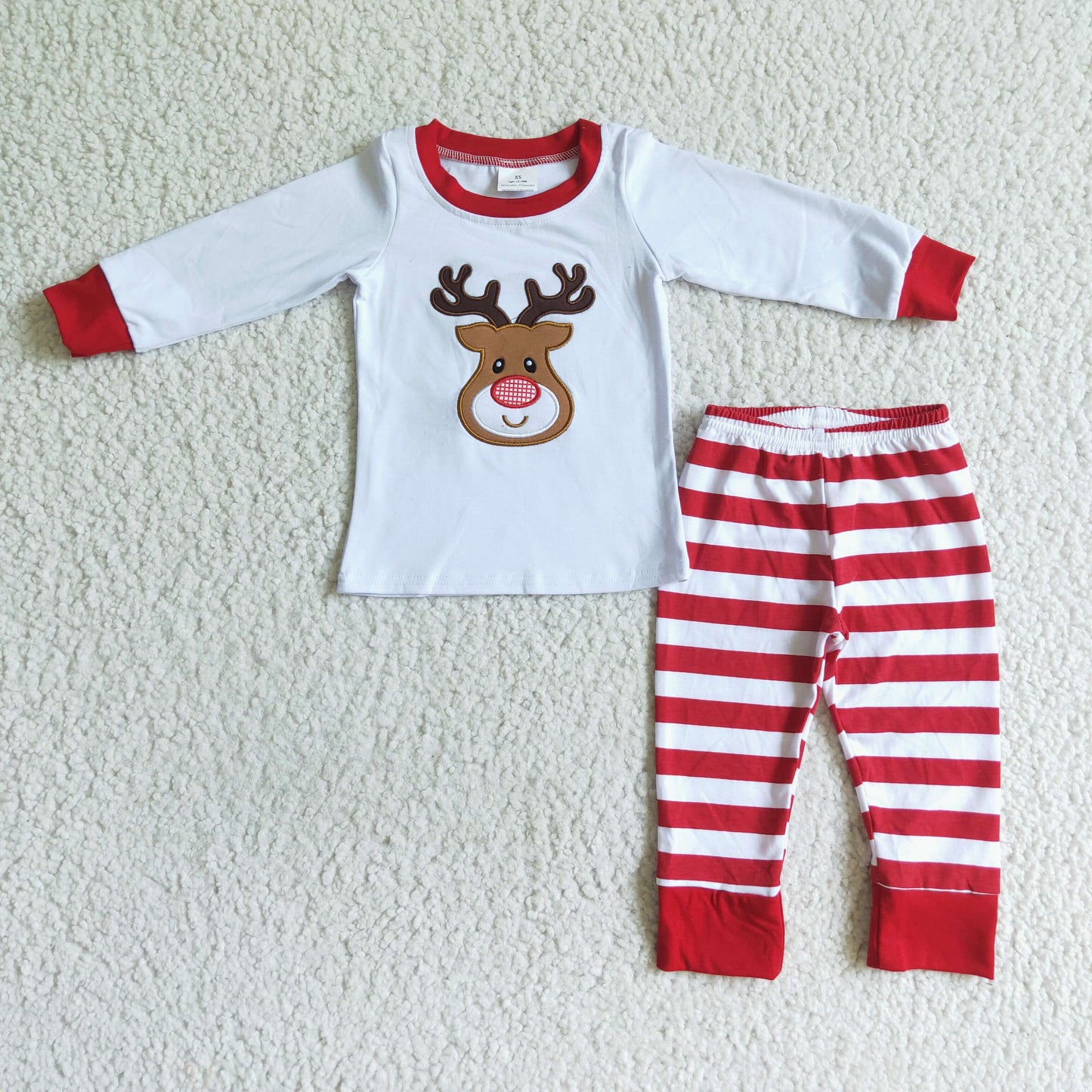 RTS 0811 embroidery long sleeve Christmas deer stripe pants boy pajamas outfit