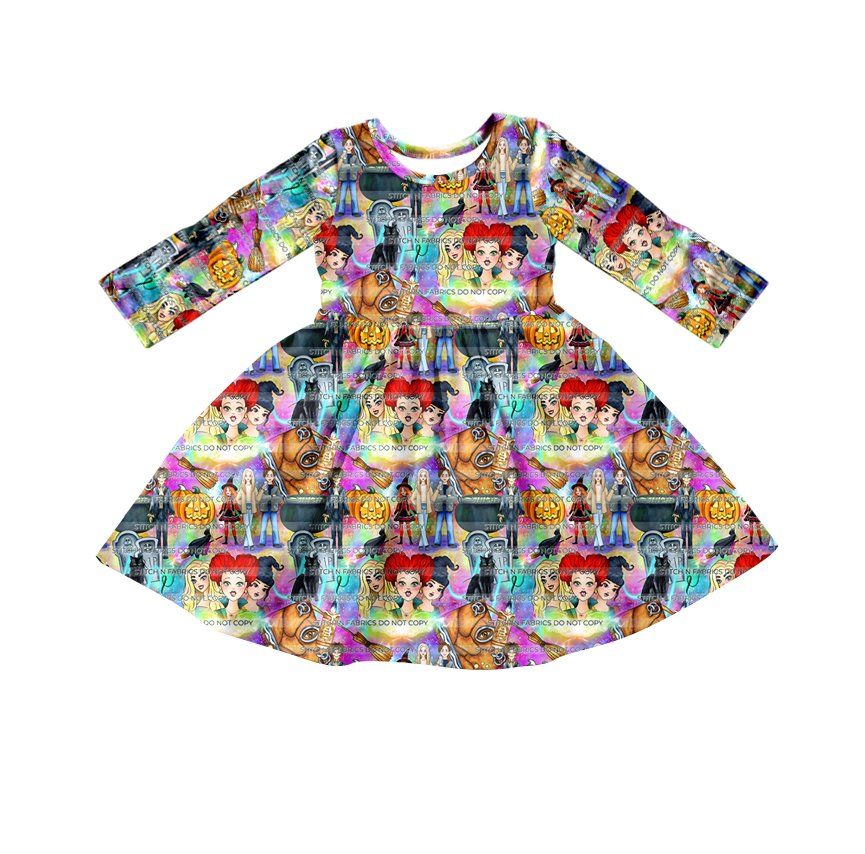 Preorder GLD0045 cartoon long sleeve Halloween pumpkin colorful girl dress 0708