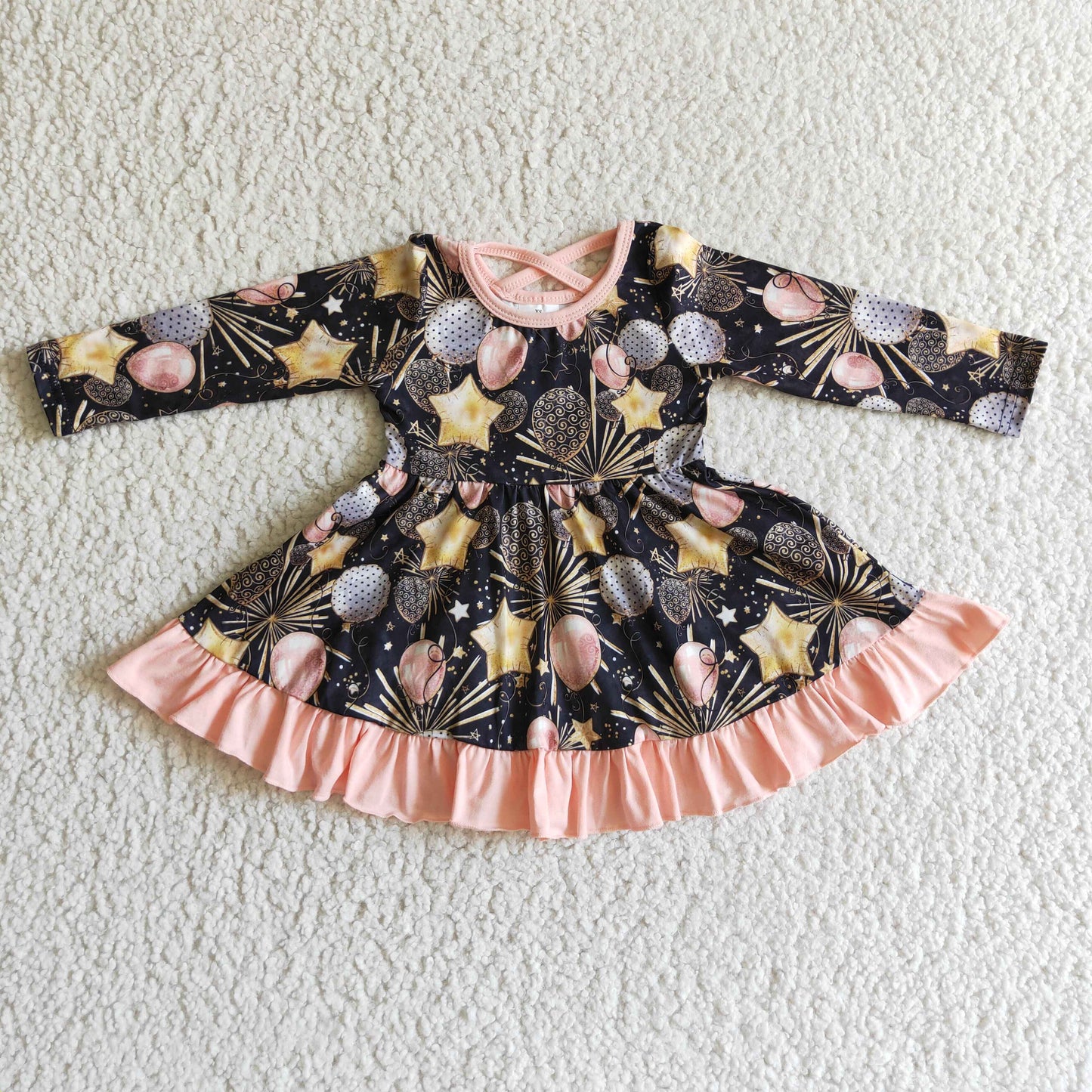 girl long sleeve dress Happy New Year preorder 1005 RTS