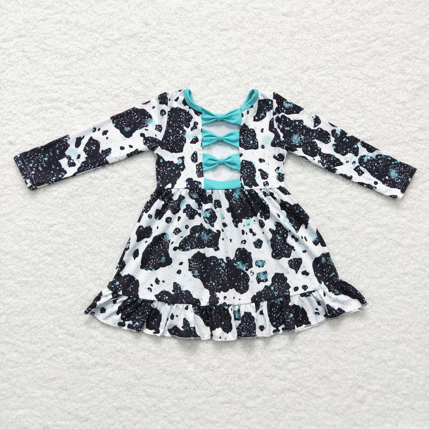 GLD0128 cow bow long sleeve girl dress 202412 RTS