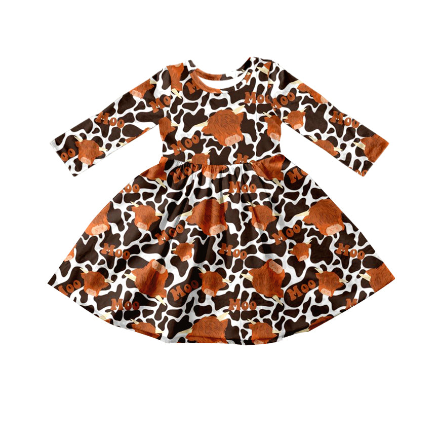 GLD0136 cow moo long sleeve GIRL dress 0917 preorder