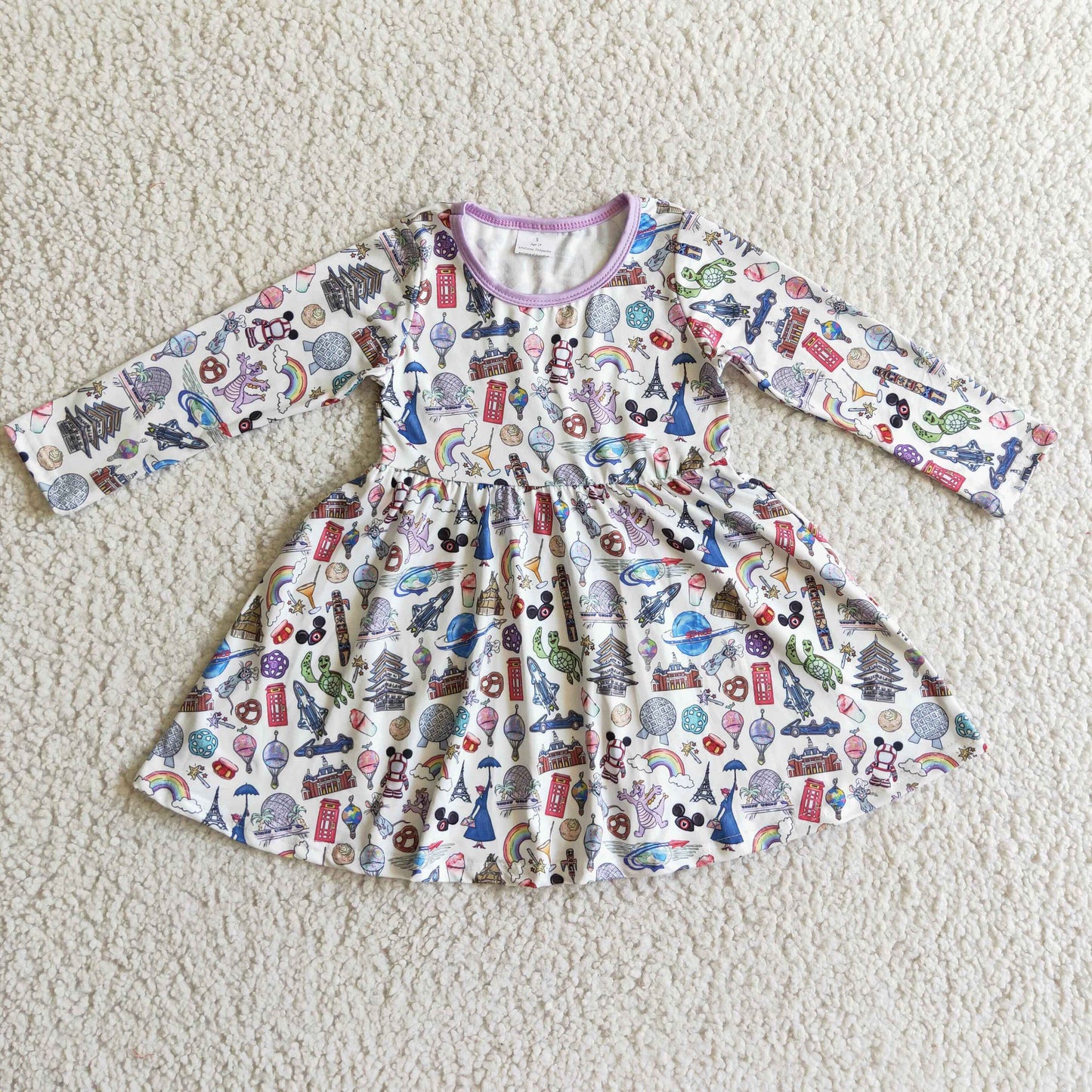 promotion 1118 RTS purple cartoon mouse castle long sleeve dress GLD0160
