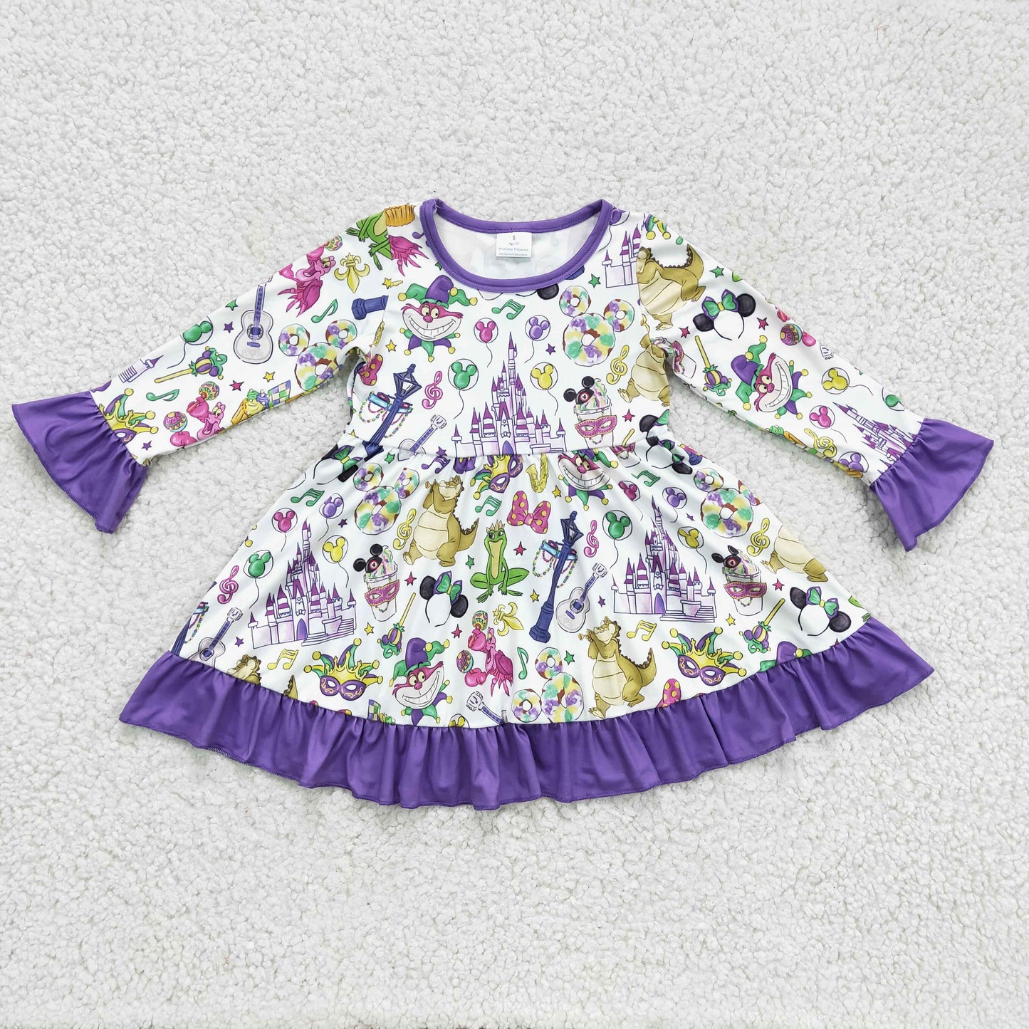 GLD0180 Mardi Gras patchwork long sleeve girl dress RTS 1228