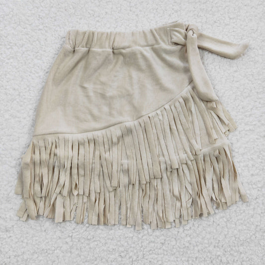 GLK0008 Flannelette western white girl skirt fringe tassel RTS 20230307