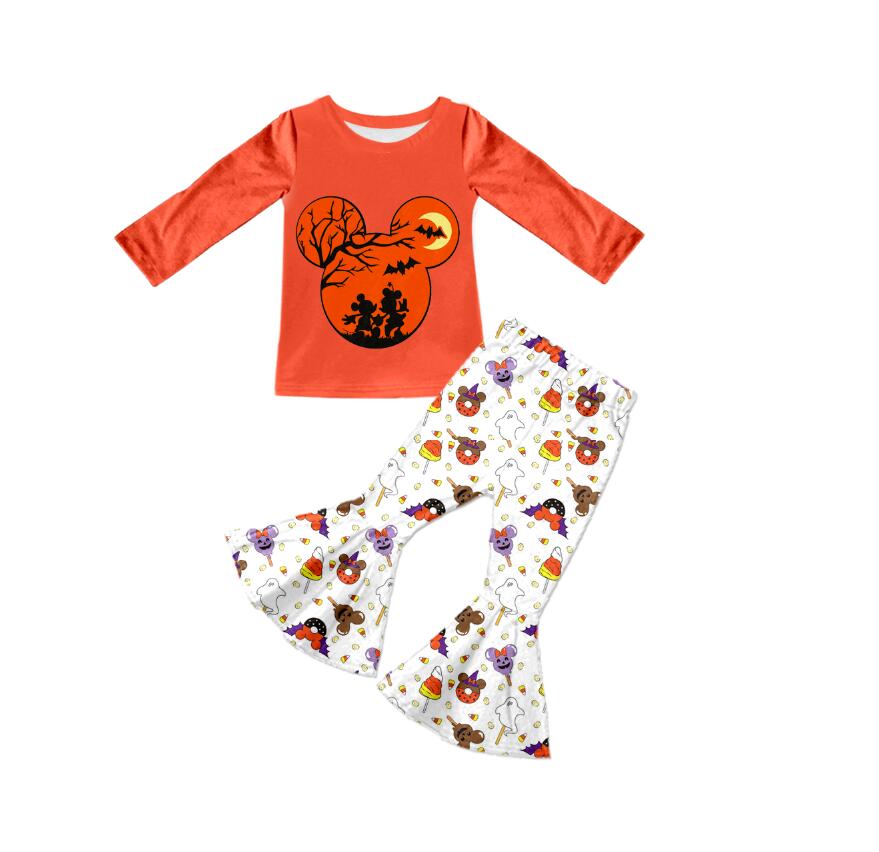preorder cartoon orange long sleeve long pants girl outfit 0709 three women mouse bat halloween pumpkin