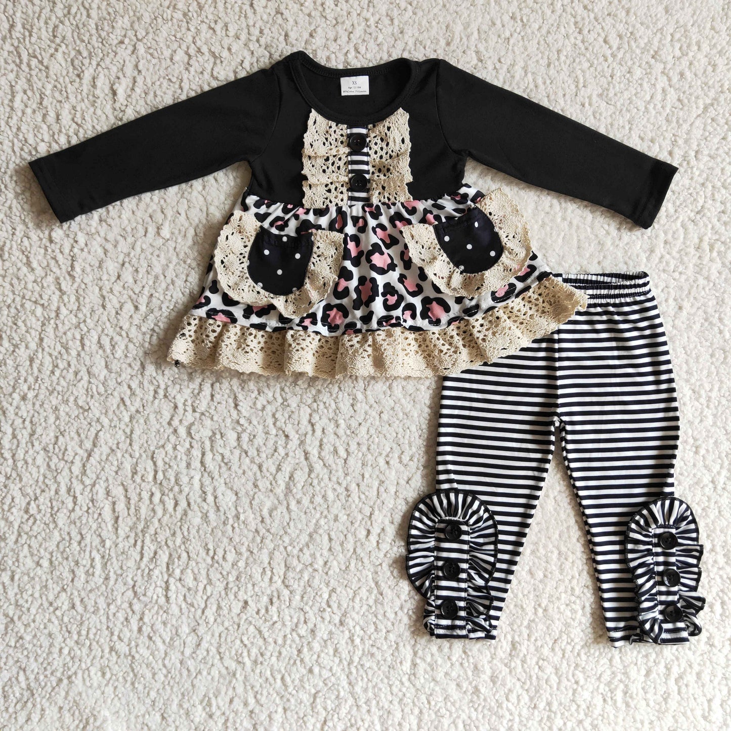 GLP0232 long sleeve lace black pockets white stripes legging pants girl outfit 1121 RTS