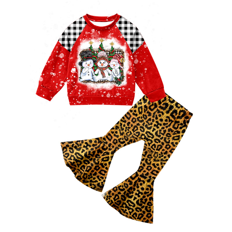 0921 preorder long sleeve leopard Christmas snow red girl outfit