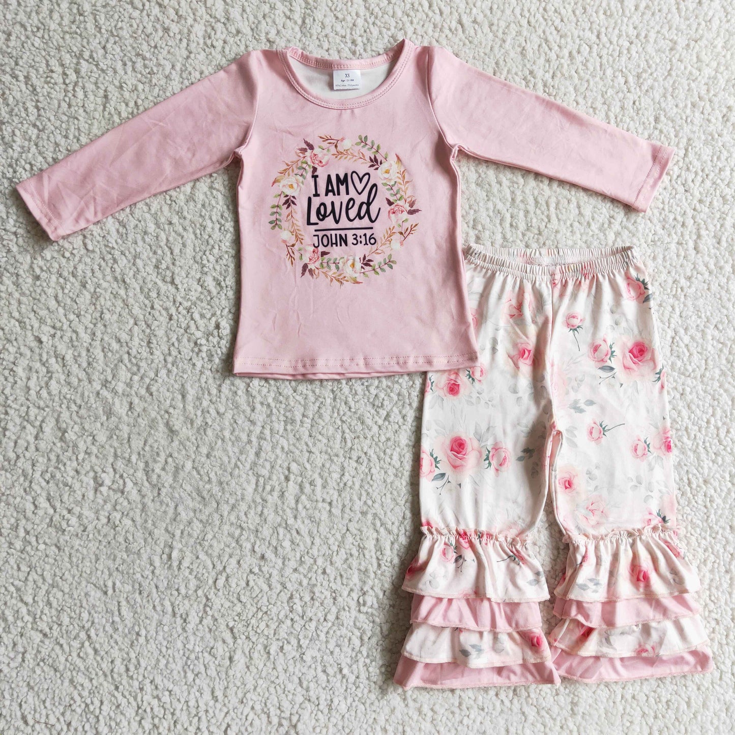 promotion RTS GLP0336 FLOWER LOVE pink long sleeve girl outfit 1109