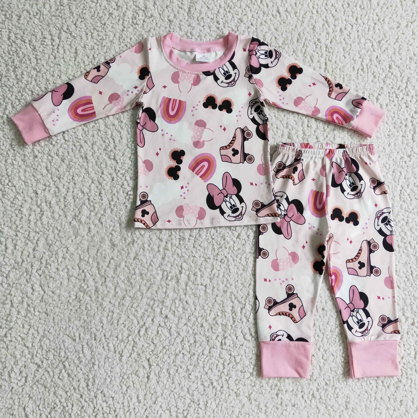 promotion RTS GLP0348 cartoon rainbow pink long sleeve girl pajamas outfit 202501