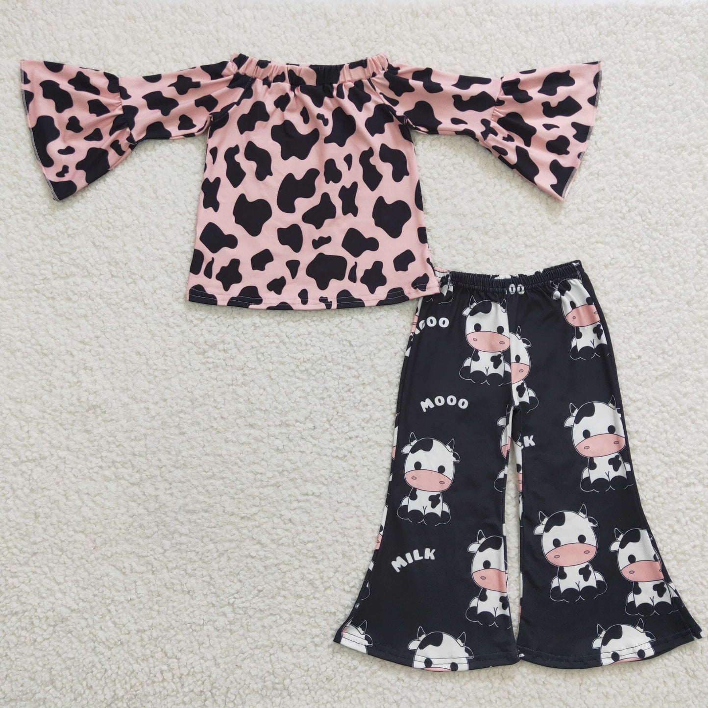 promotion RTS GLP0376 western cow moo off shoulder flare long sleeve girl outfit 20230314