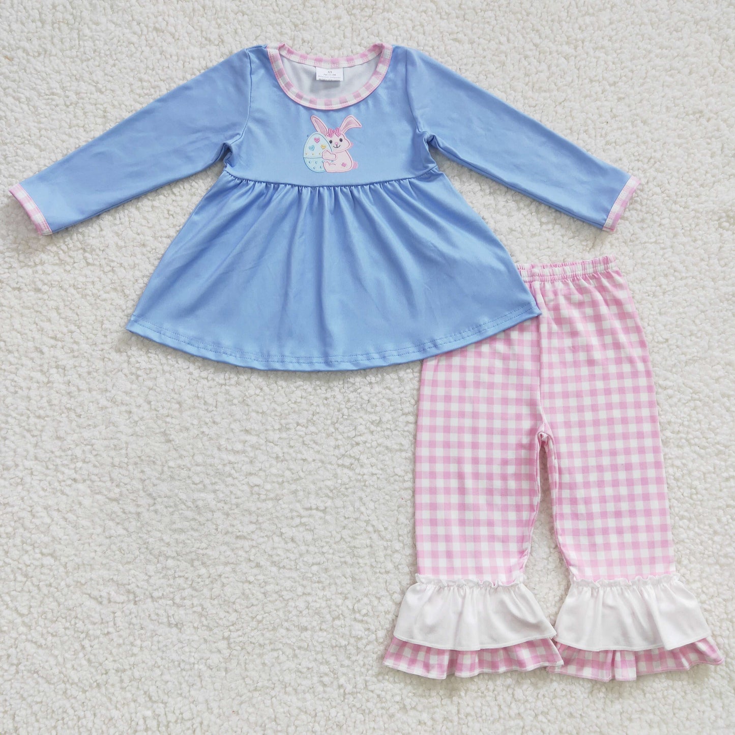 GLP0393 EMBROIDERY Easter rabbit egg long sleeve girl outfit 20230224 RTS