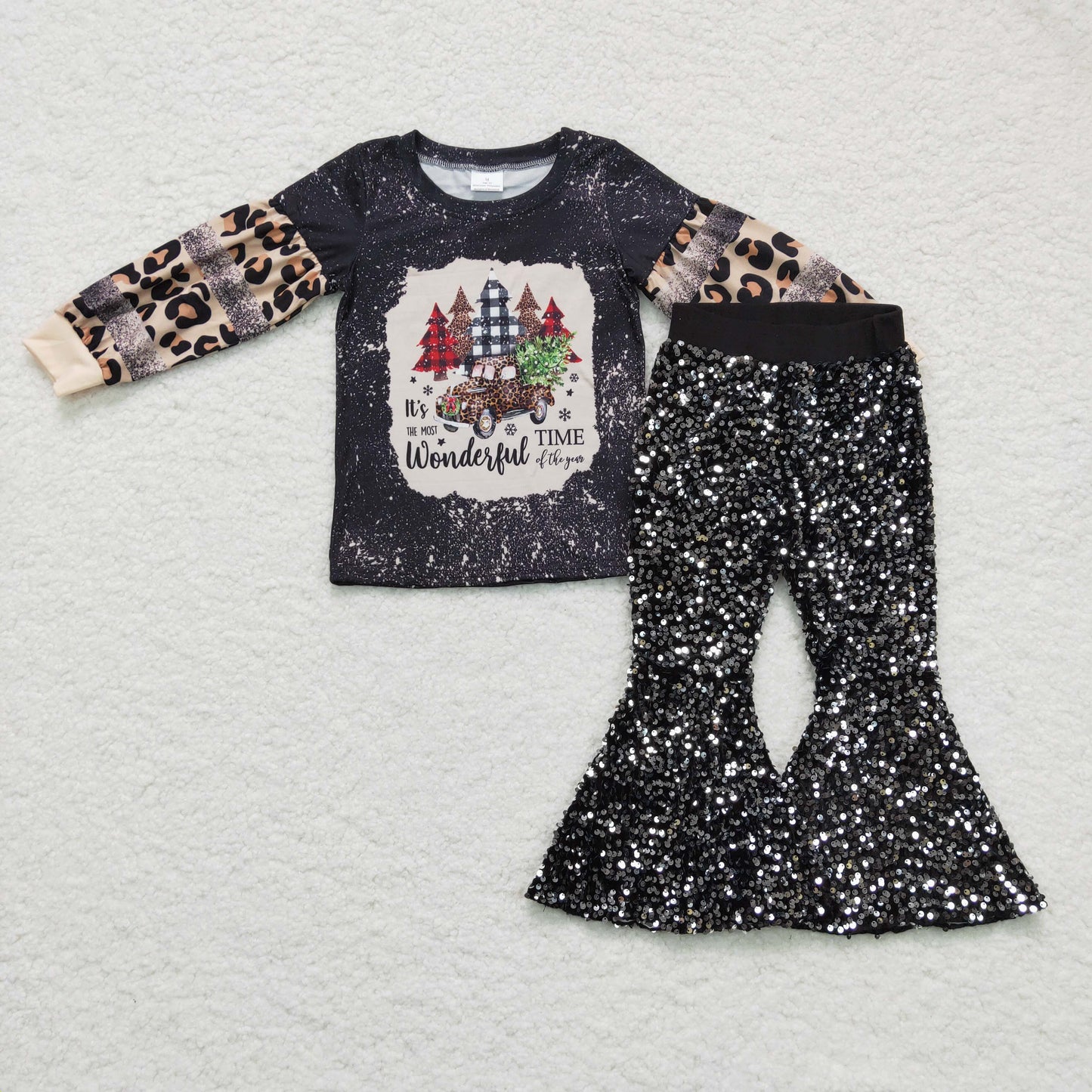 GLP0398 merry leopard long sleeve sequin girl OUTFIT 1126 RTS
