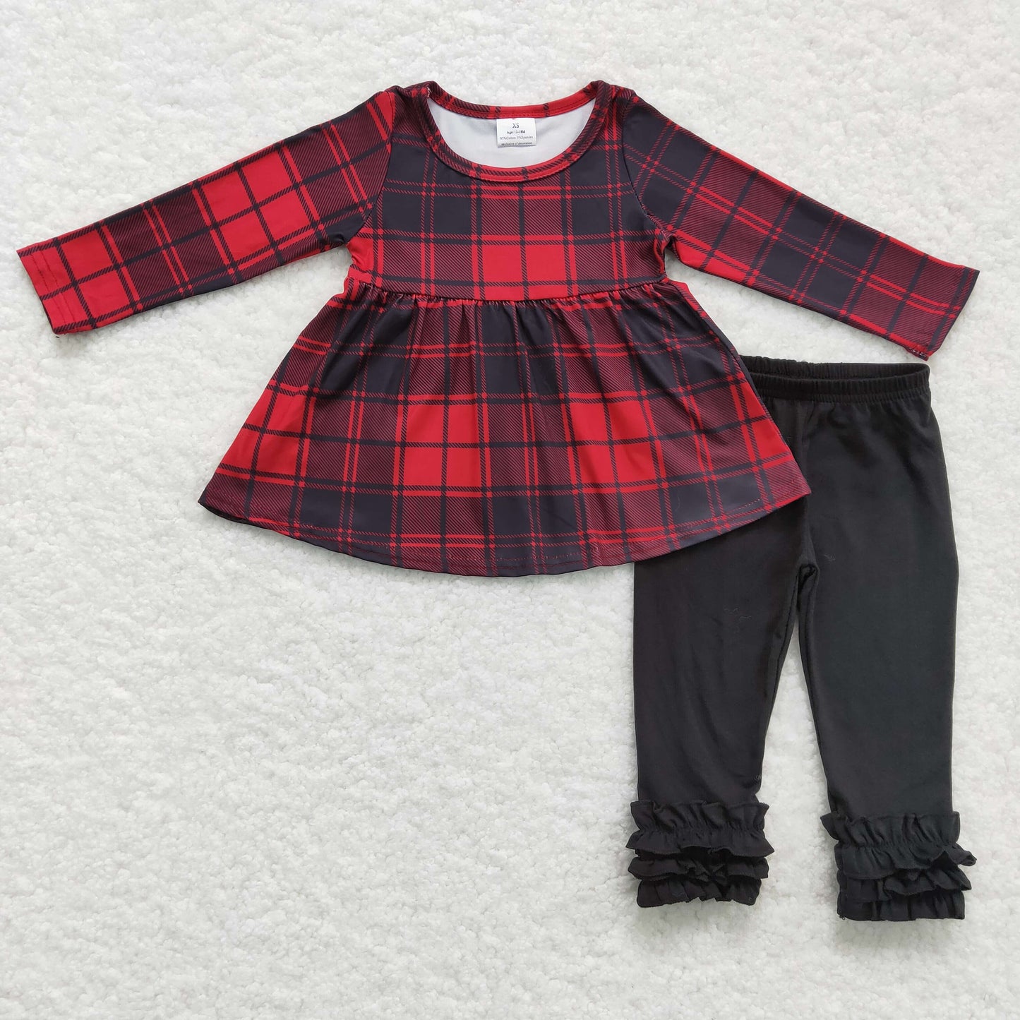 1117 RTS long sleeve christmas plaid girl outfit GLP0330