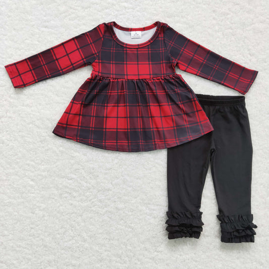 1117 RTS long sleeve christmas plaid girl outfit GLP0330