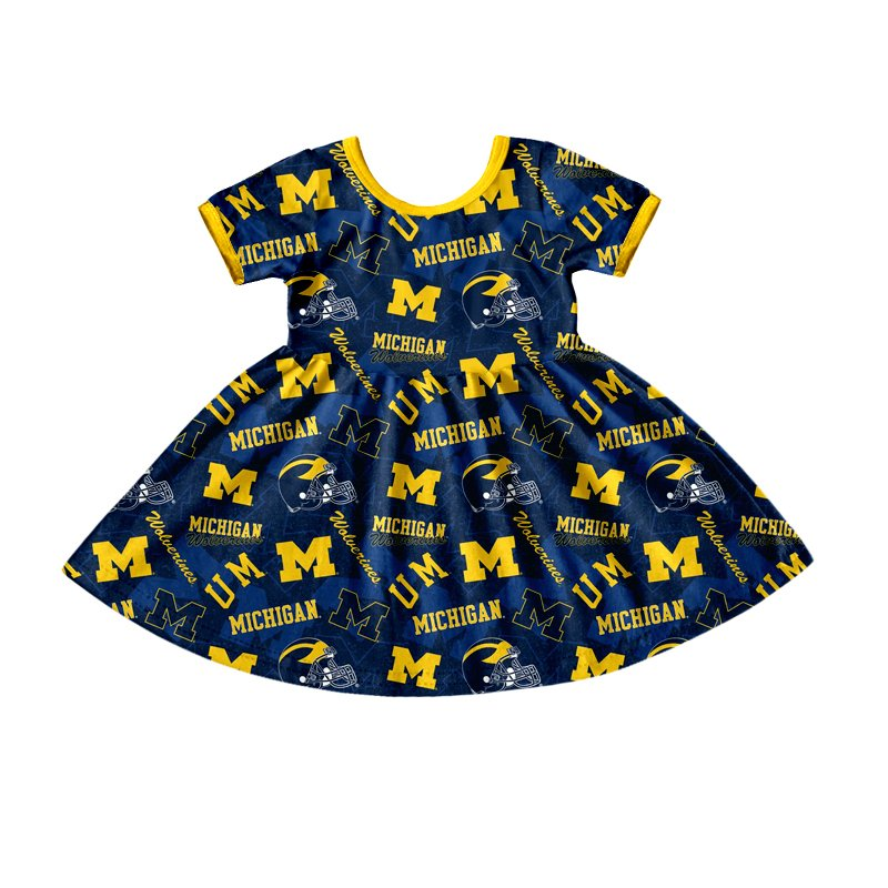 preorder football team UM short sleeve girl dress 0614