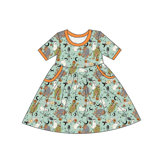 0822 preorder dress long sleeve halloween ghost orange green pockets GSD0147