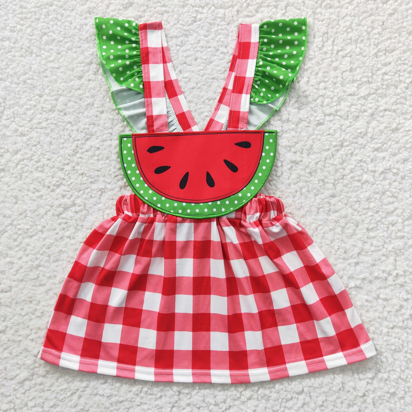 promotion GSD0234 plaid pink watermalen Embroidery short sleeve girl dress 20230417 RTS