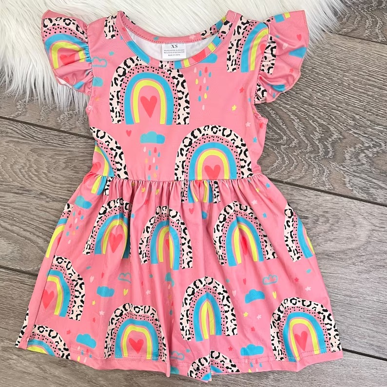 promotion RTS GSD0248 short sleeve love rainbow girl dress 20230306