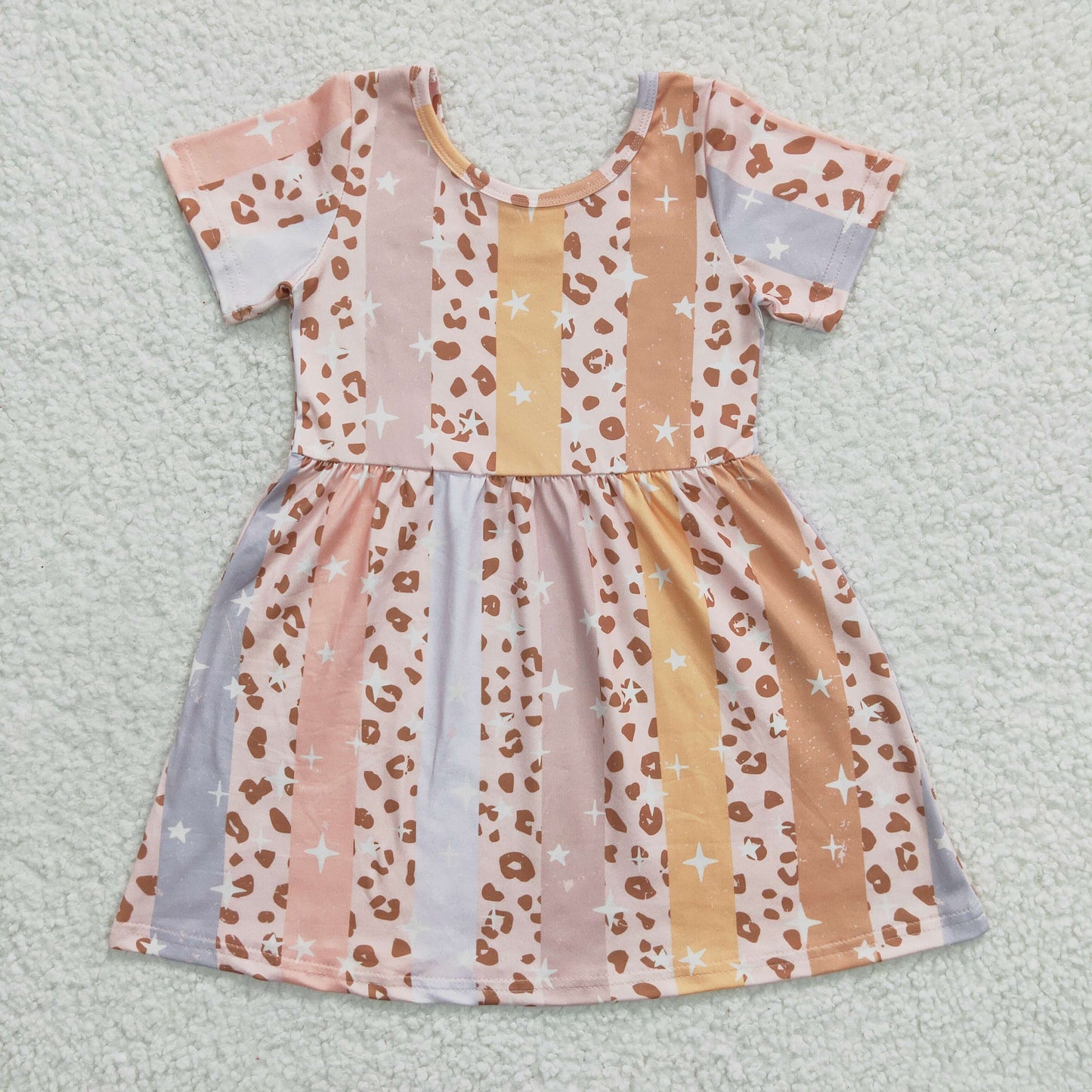 promotion RTS GSD0266 Stripe orange star western leopard short sleeve girl dress 20230304