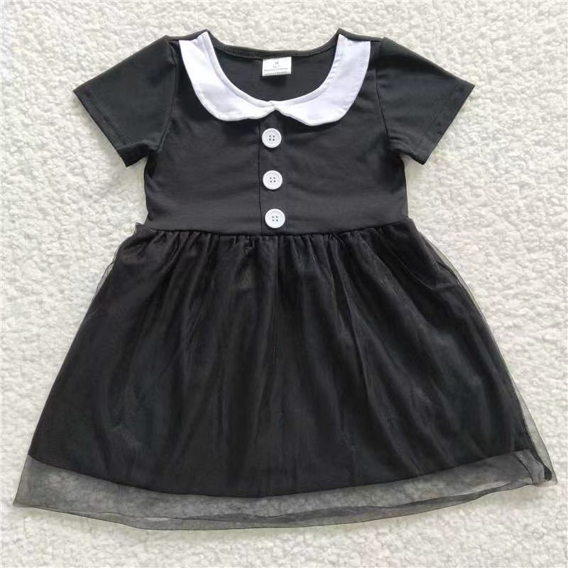 promotion RTS GSD0285 black tulle princess short sleeve girl dress 20230417