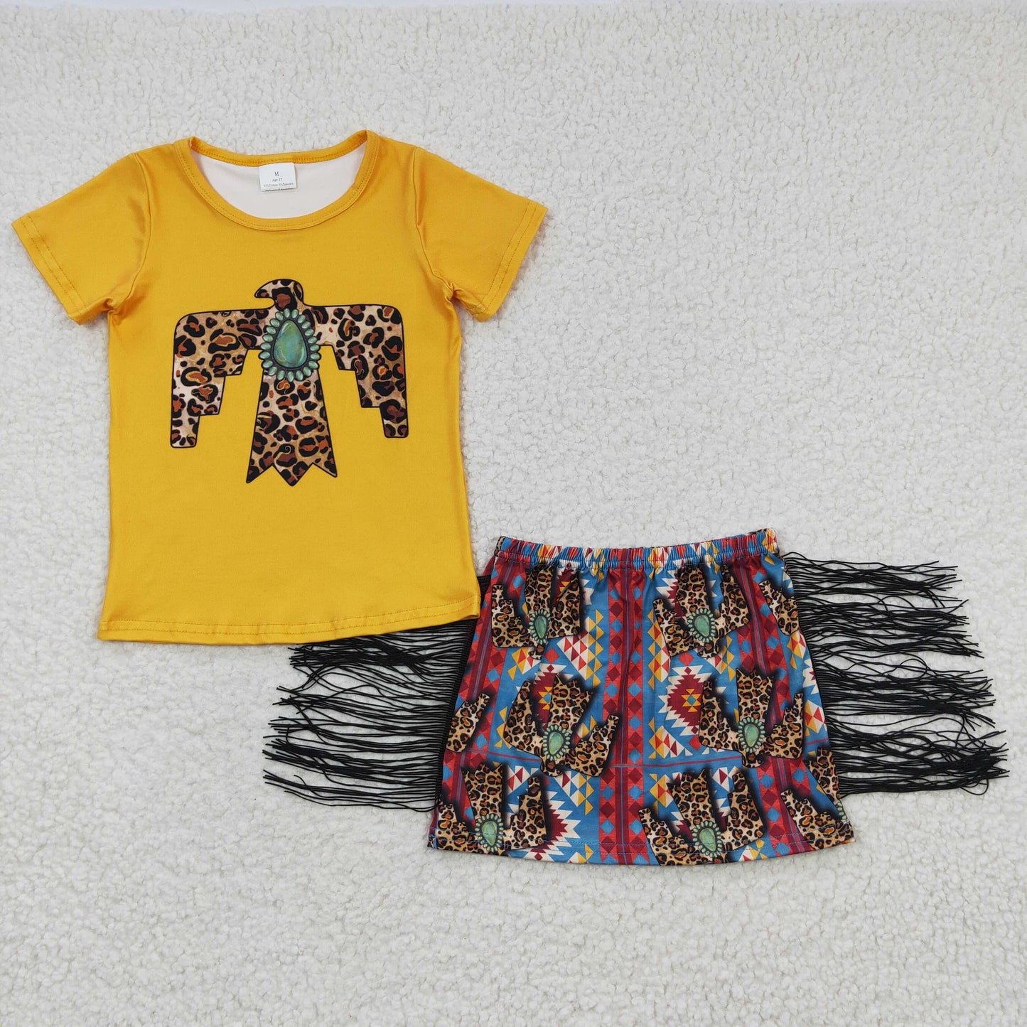 promotion RTS GSD0287 western tassel skirt short sleeve girl summer outfit 20230311