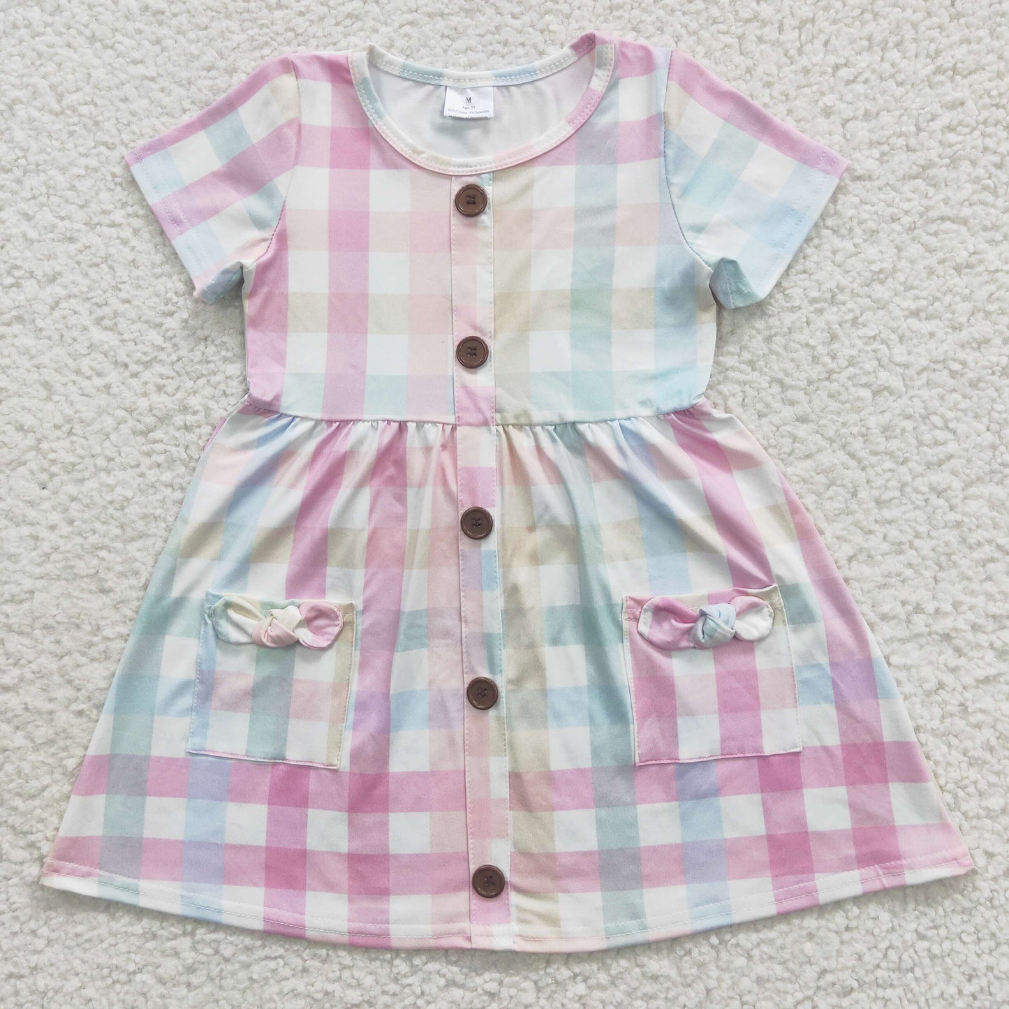 promotion RTS GSD0296 colorful plaid bow short sleeve girl dress 20230417