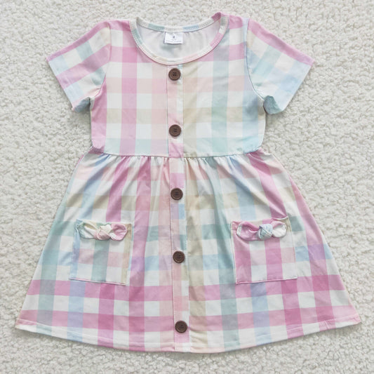 promotion RTS GSD0296 colorful plaid bow short sleeve girl dress 20230417