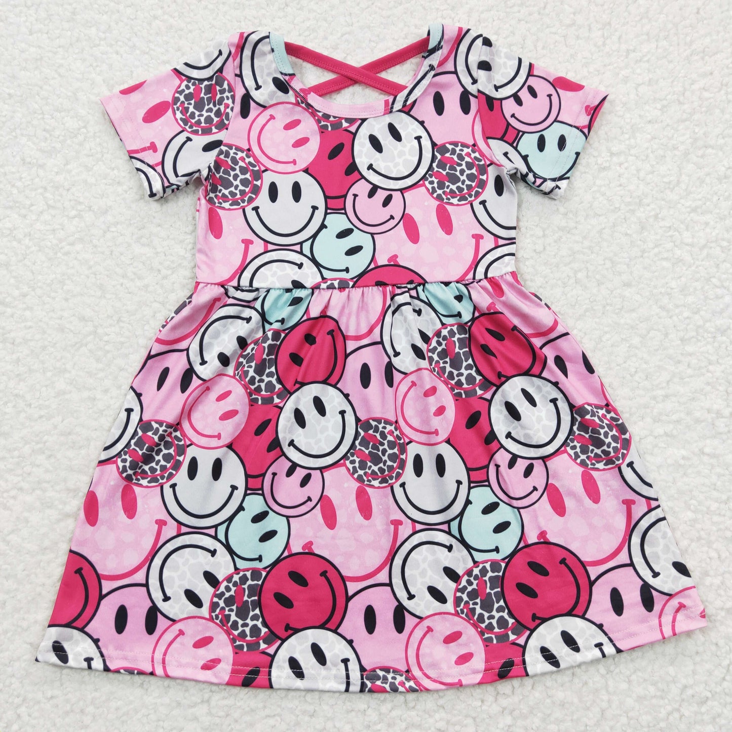 promotion RTS GSD0312 hot pink smile short sleeve girl dress 20230329