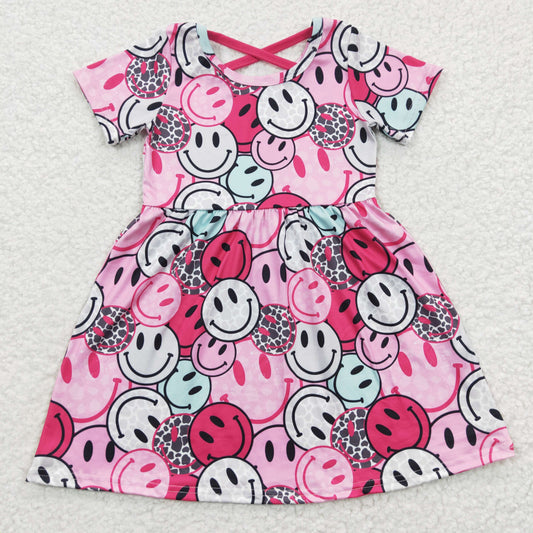 promotion RTS GSD0312  hot pink smile short sleeve girl dress 20230329