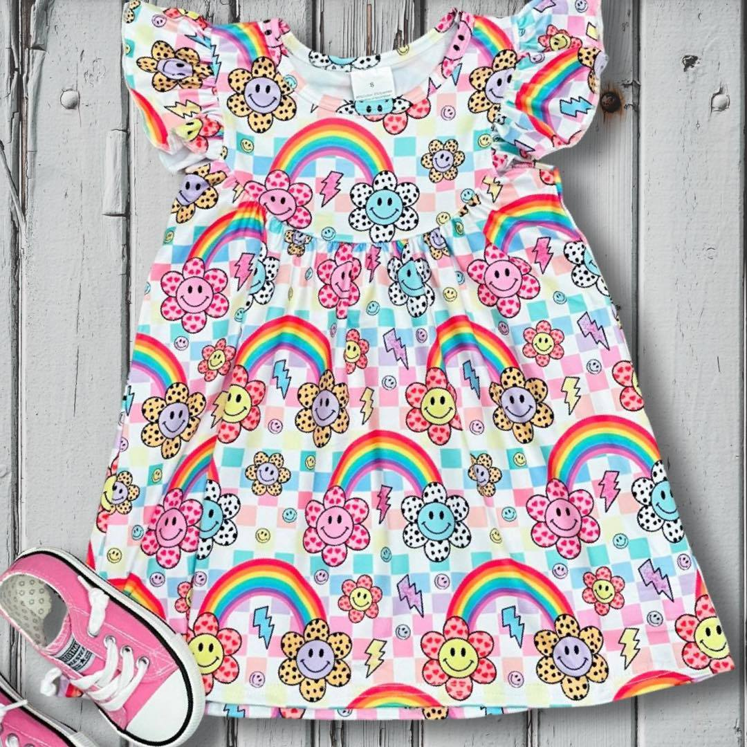 promotion RTS GSD0324 sun smile rainbow short sleeves girl dress 20230329