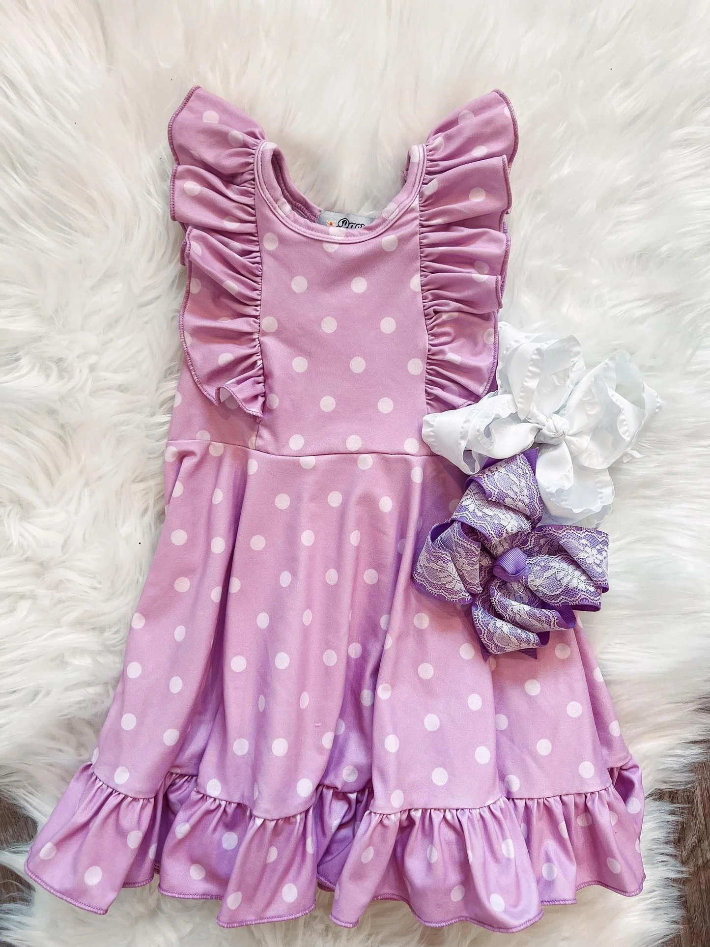 GSD0362 short sleeve purple white dots puffy girl dress preorder 20230503