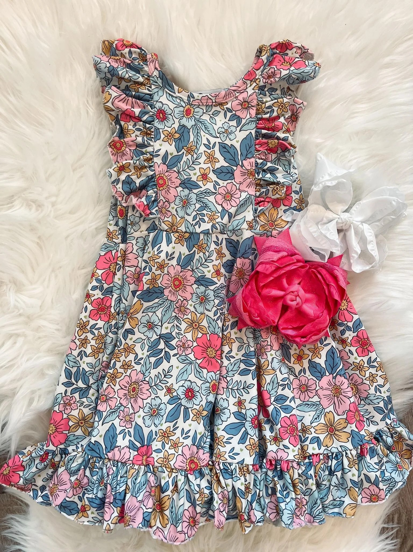 GSD0363 short sleeve pink blue flower puffy girl dress 20230505 RTS