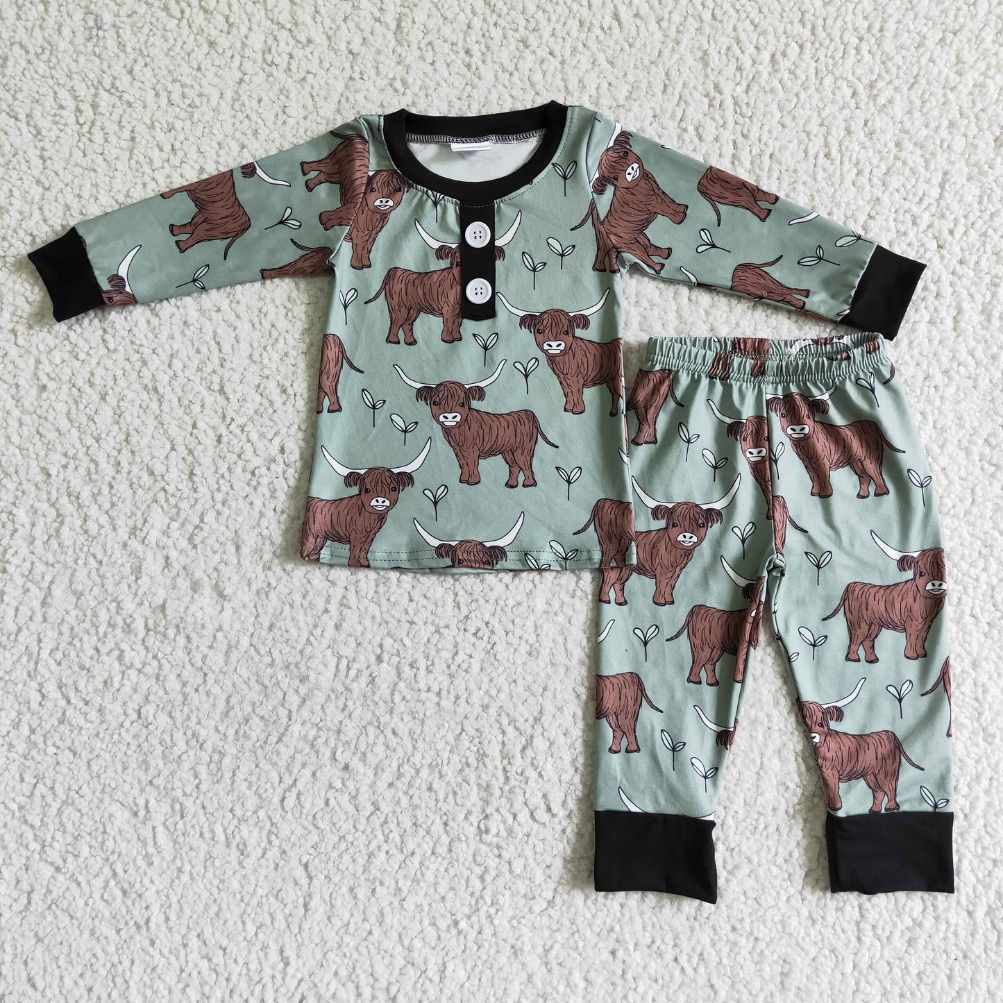 farm green cow print boy pajamas 0627 RTS