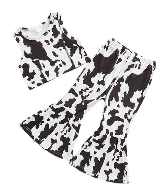 Preorder cow sleeveless long bell bottom pants baby girl outfit 0714