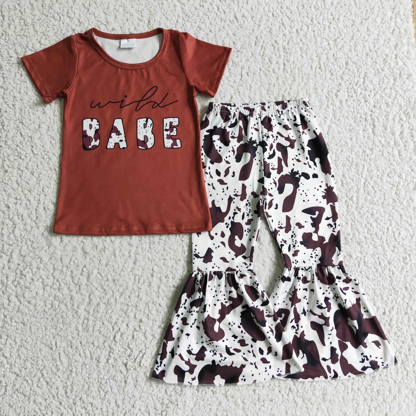 promotion GSPO0164 baby brown short sleeve long cow bell bottom pants baby fall girl outfit RTS 202407