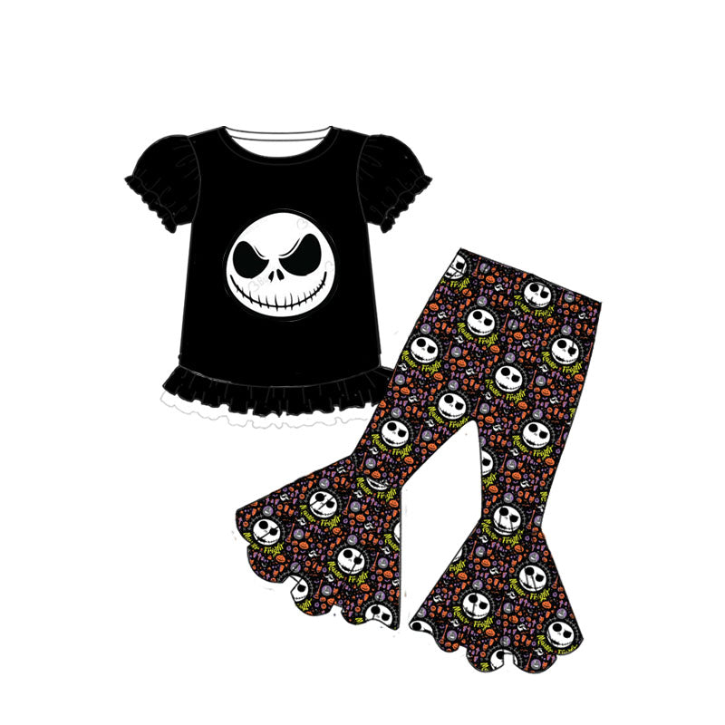 GSPO0166 preorder Halloween black short sleeve pumpkin bell bottom girl outfit 0715