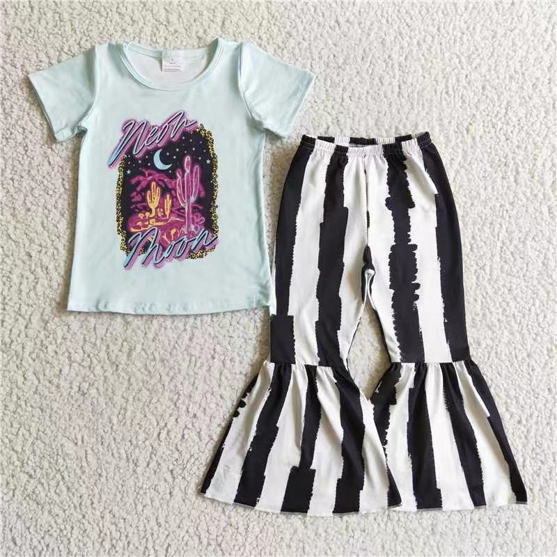 promotion GSPO0213 green stripe short sleeve moon girl outfit 202407 RTS