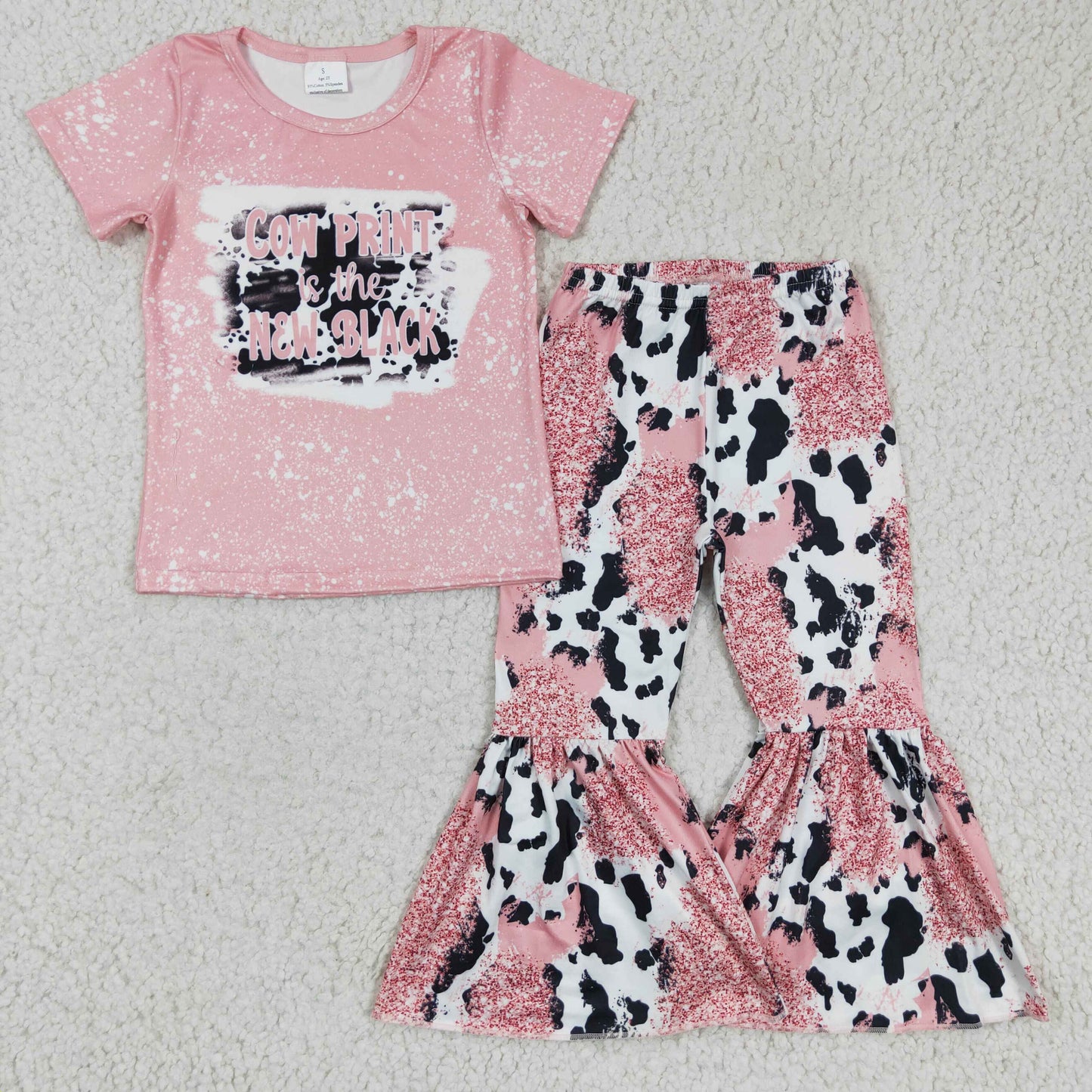 promotion RTS GSPO0223 cow print pink short sleeve girl outfit 20230209
