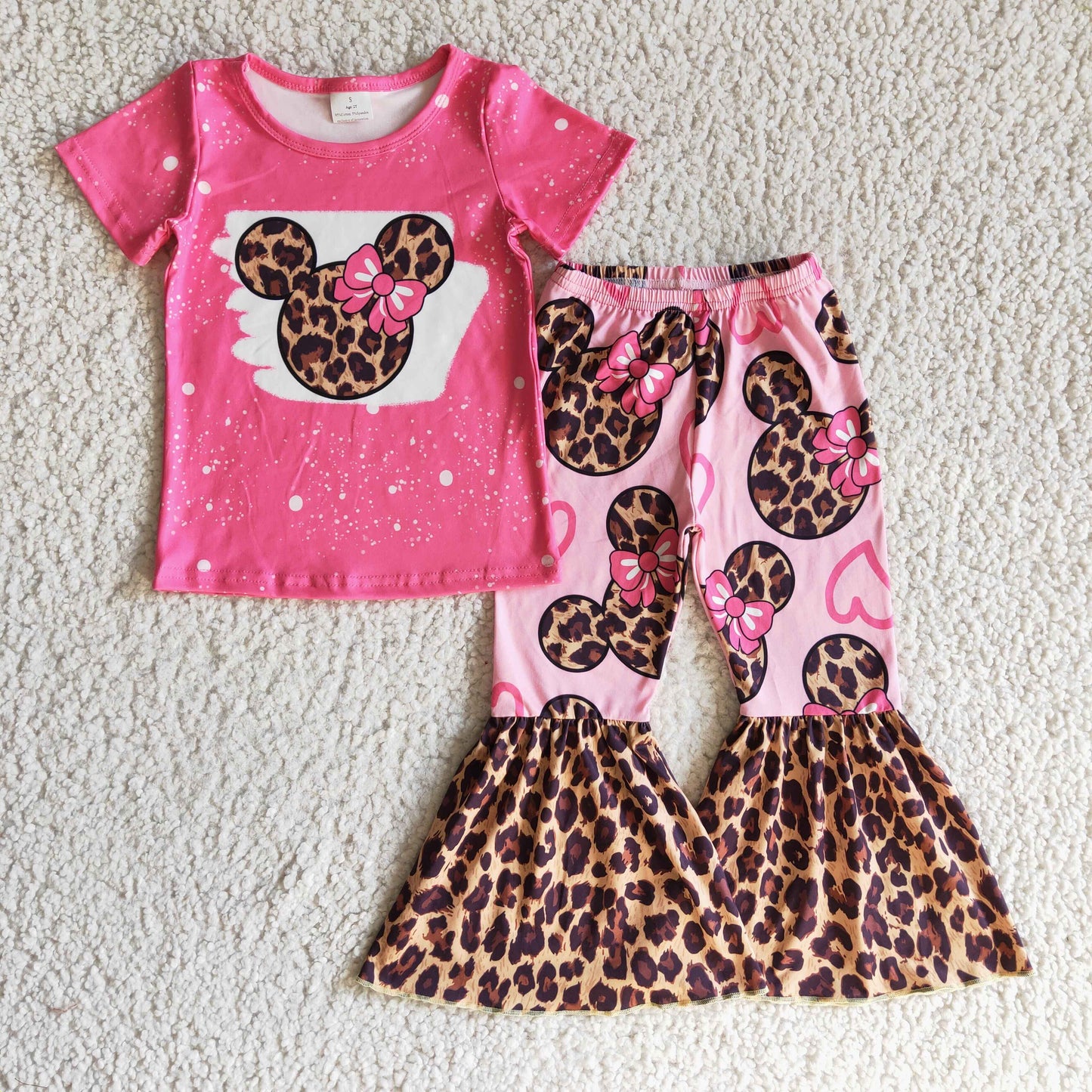 promotion RTS GSPO0225 cartoon mouse leopard short sleeve girl outfit 1110