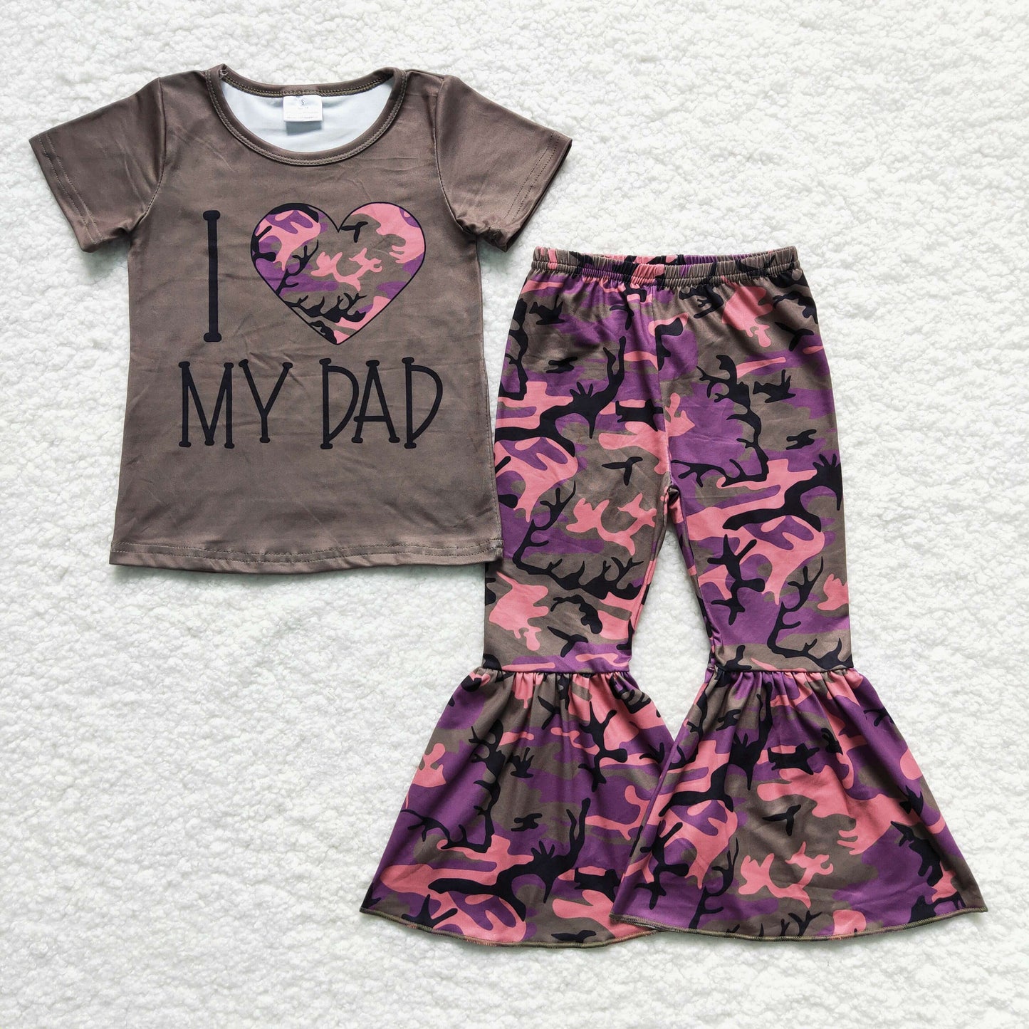 promotion RTS GSPO0230 I love my dad camo green short sleeve todder girl outfit set 1125