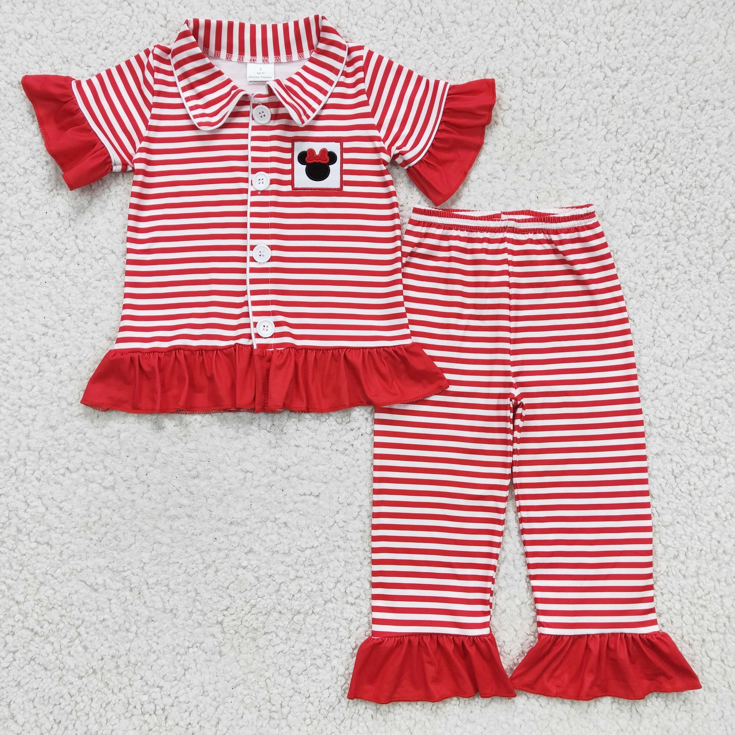 GSPO0256 cartoon mouse stripe short sleeve girl outfit pajamas 1203 RTS