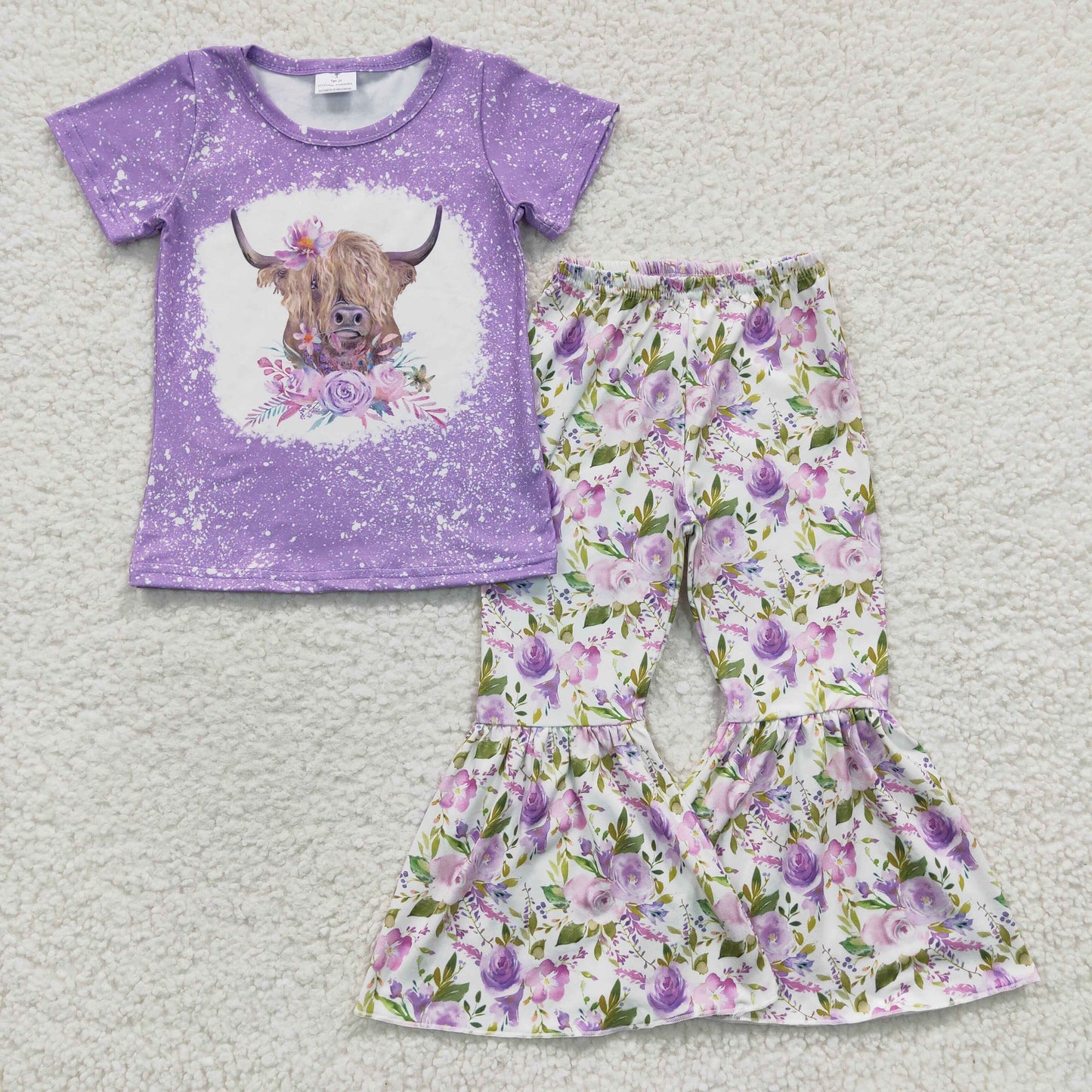 promotion RTS GSPO0264 cow flower purple short sleeve girl outfit 20230220 RTS