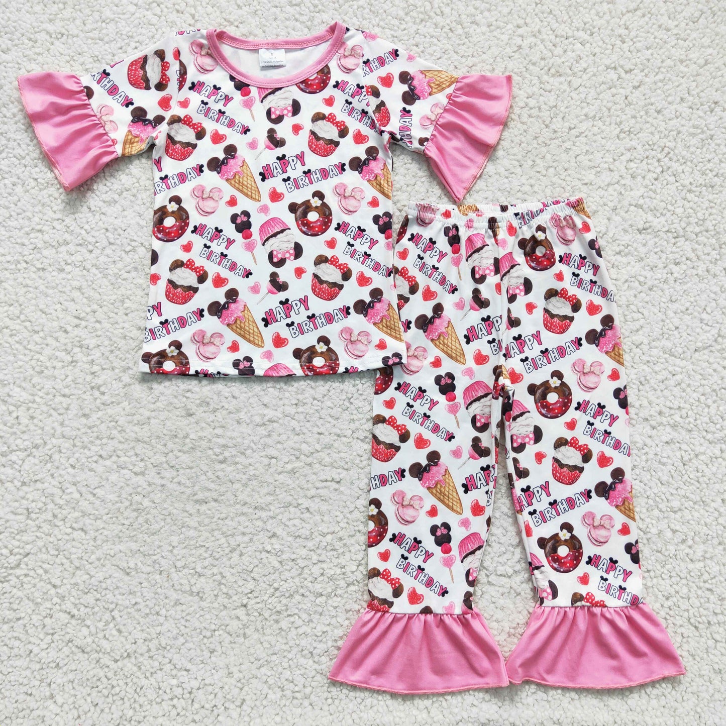 GSPO0306 happy birthday short sleeve girl pajamas outfit 1206
