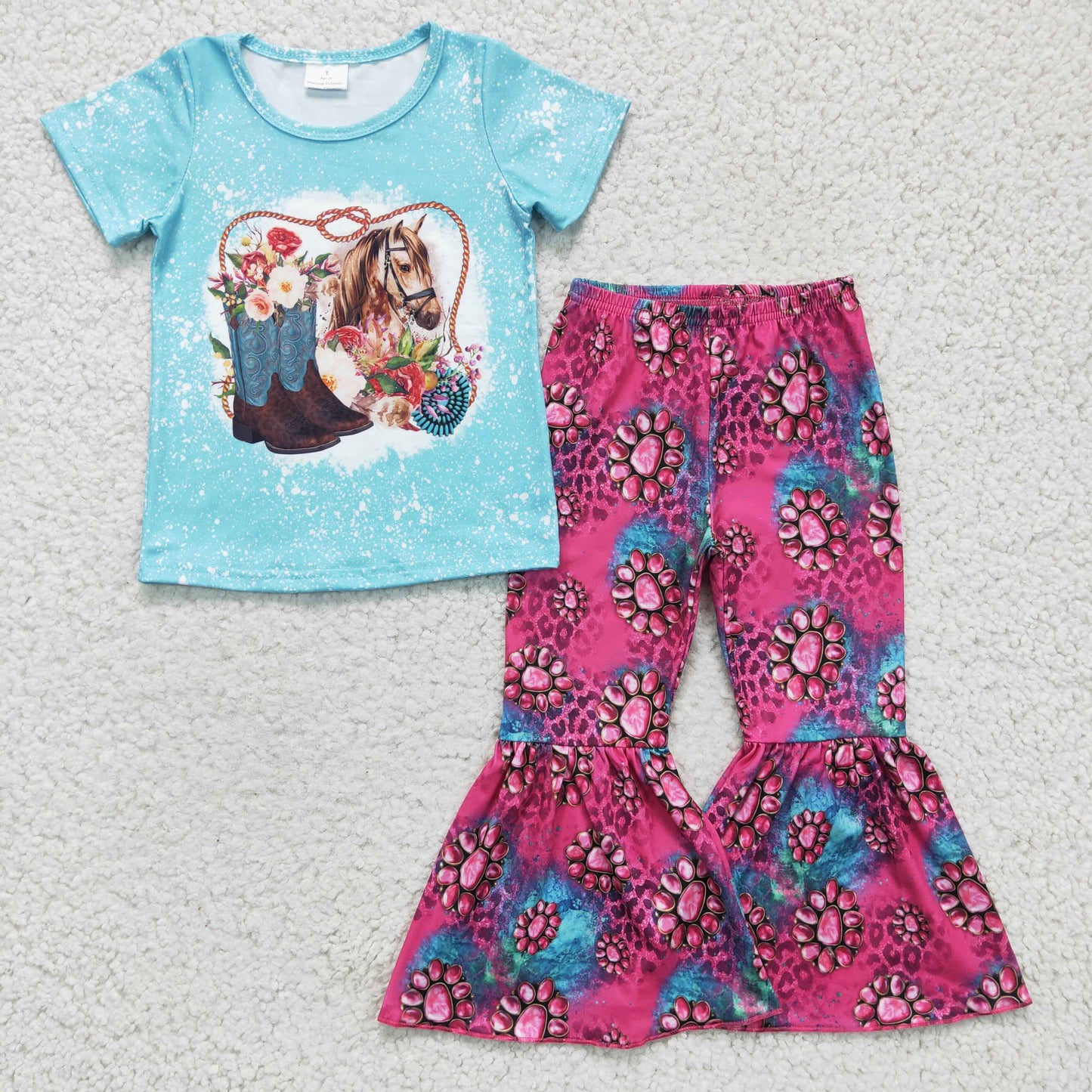 promotion RTS GSPO0312 western boots horse gem short sleeve girl outfit 1210